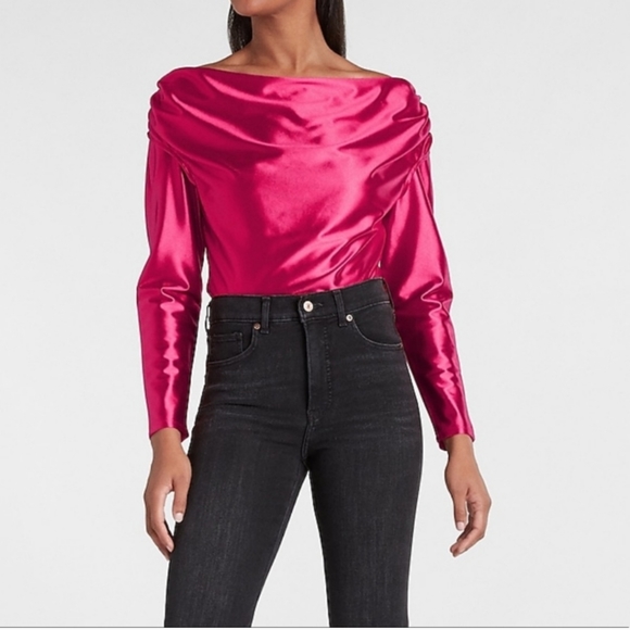 EXPRESS Red Satin off shoulder blouse. New no tags - Picture 1 of 7